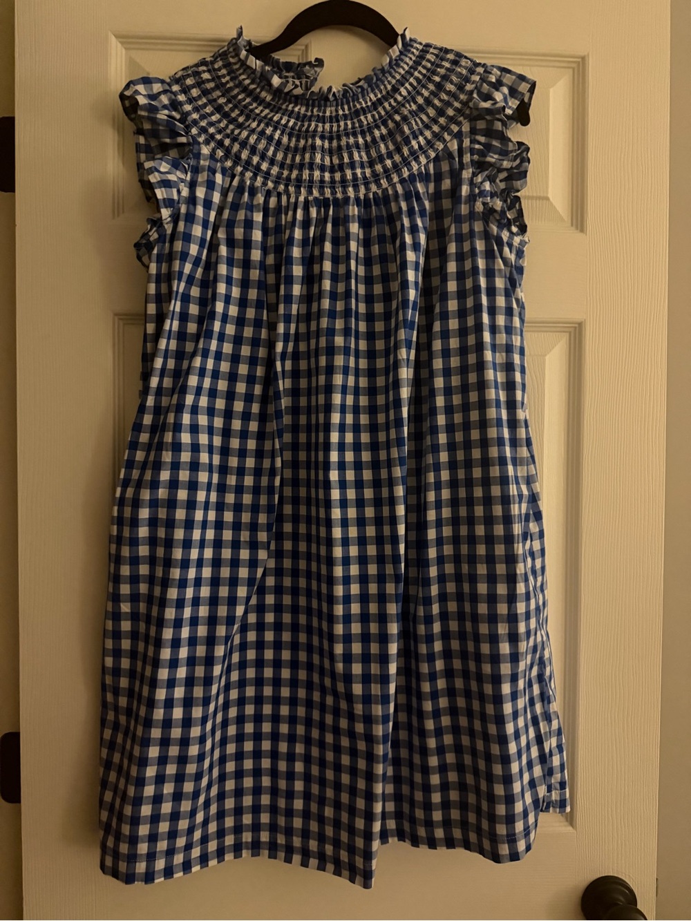 crown & ivy Blue and White Gingham Smocked Mini Dress